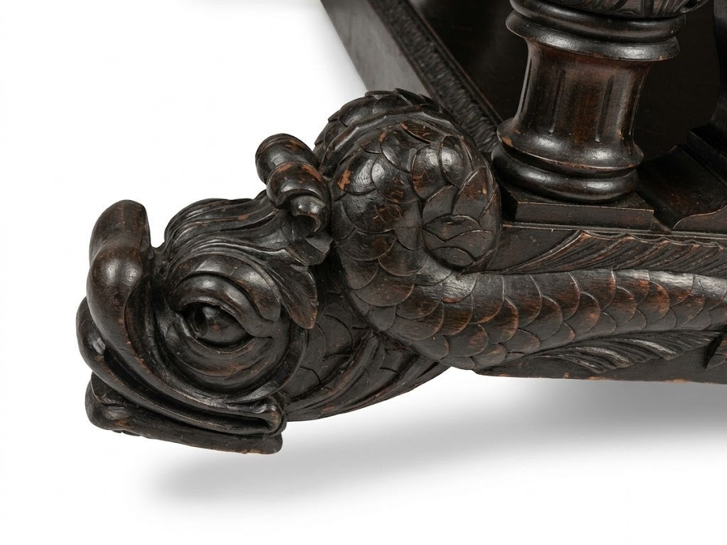 Antique George C Flint Co Library Table Renaissance Revival Carved Oak Man Heads