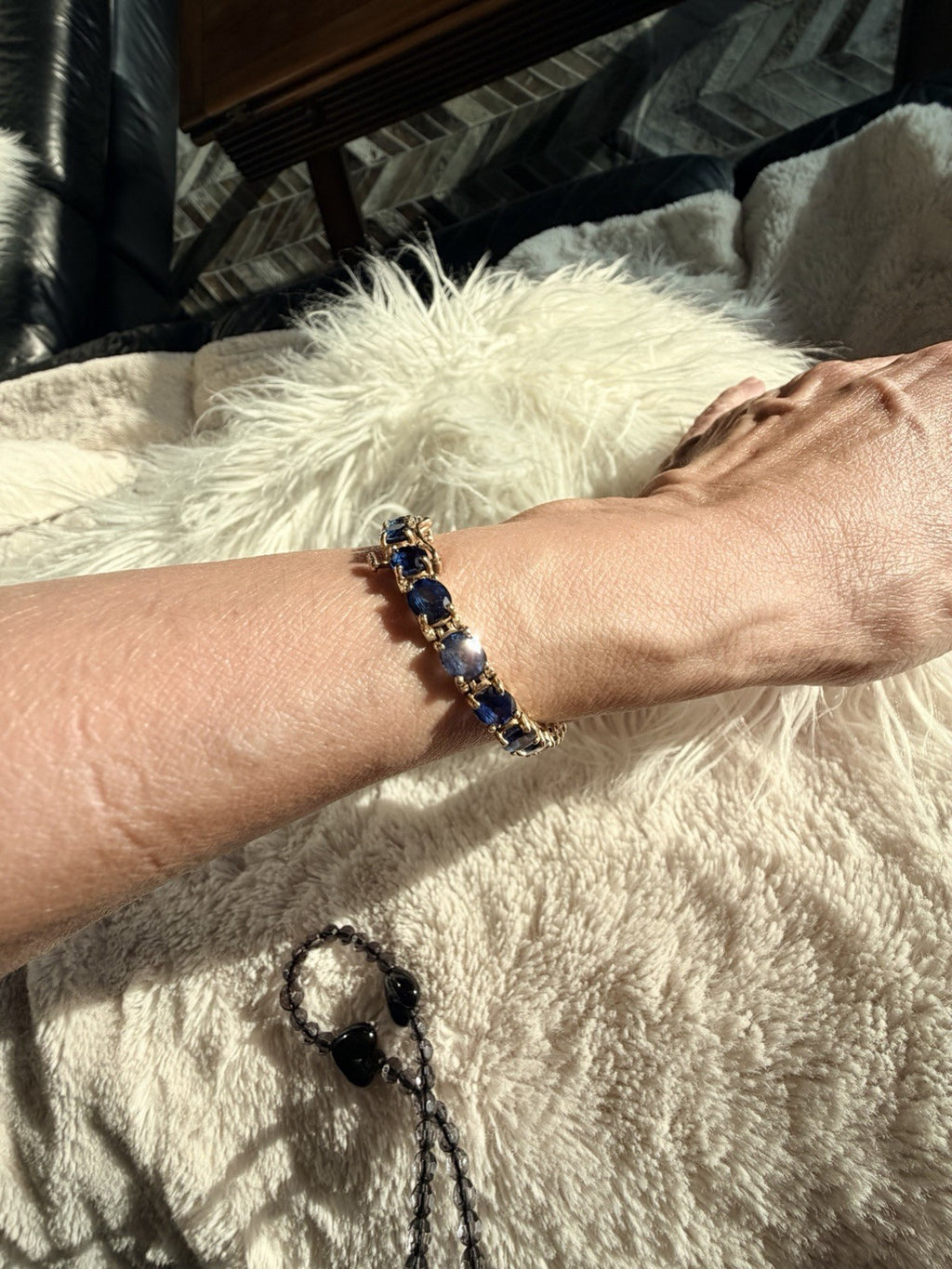21.25ct Natural Blue Sapphire Tennis Bracelet 14K Yel Gold 25 Oval Stones 7.25”