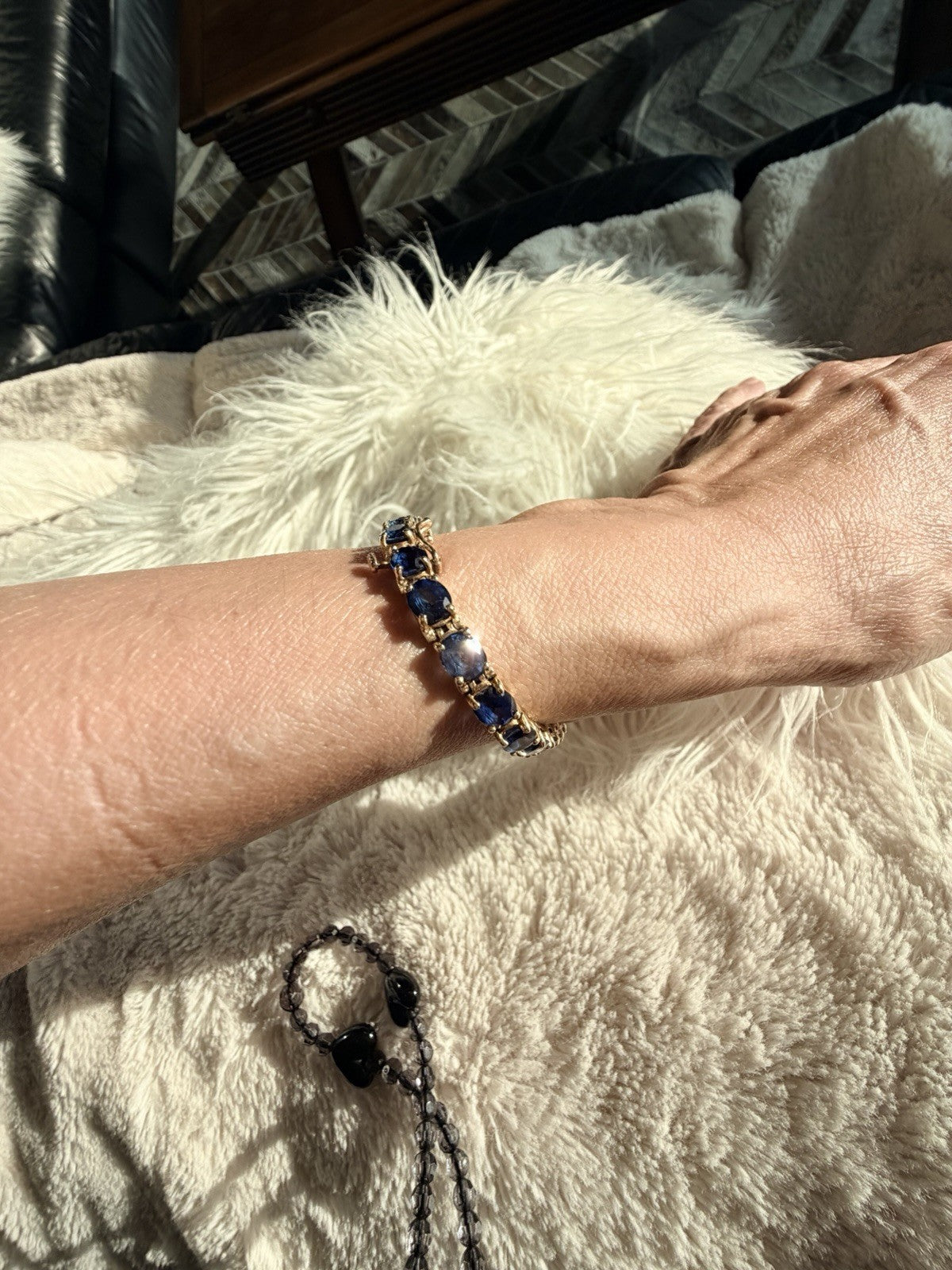 21.25ct Natural Blue Sapphire Tennis Bracelet 14K Yel Gold 25 Oval Stones 7.25”