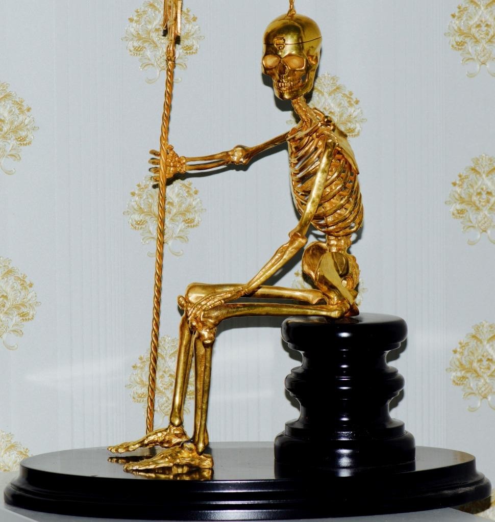 Antique c.1790s Memento Mori Skeleton Doctor's Verge Fusee Clock | 18k Ormolu