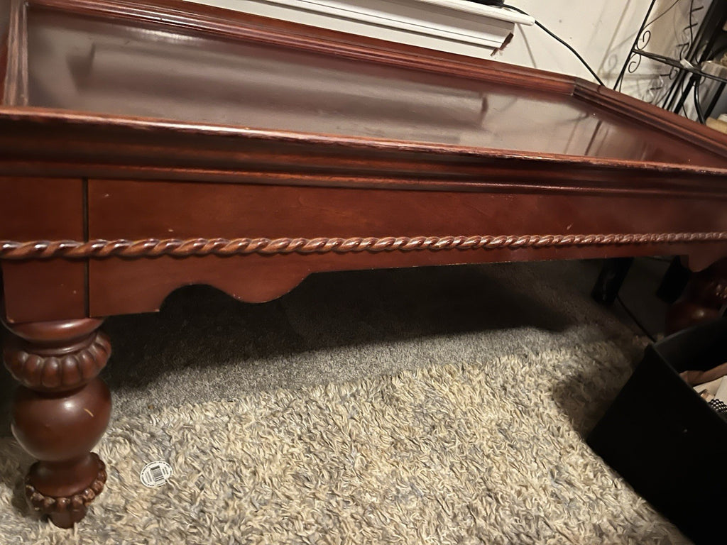 Antique Wooden Coffee Table with Carved Details and Ornate Legs