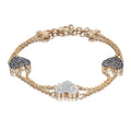 Blue Sapphire 0.94Ct & Diamond 0.42Ct Three Heart Chain Bracelet 14K Yellow Gold