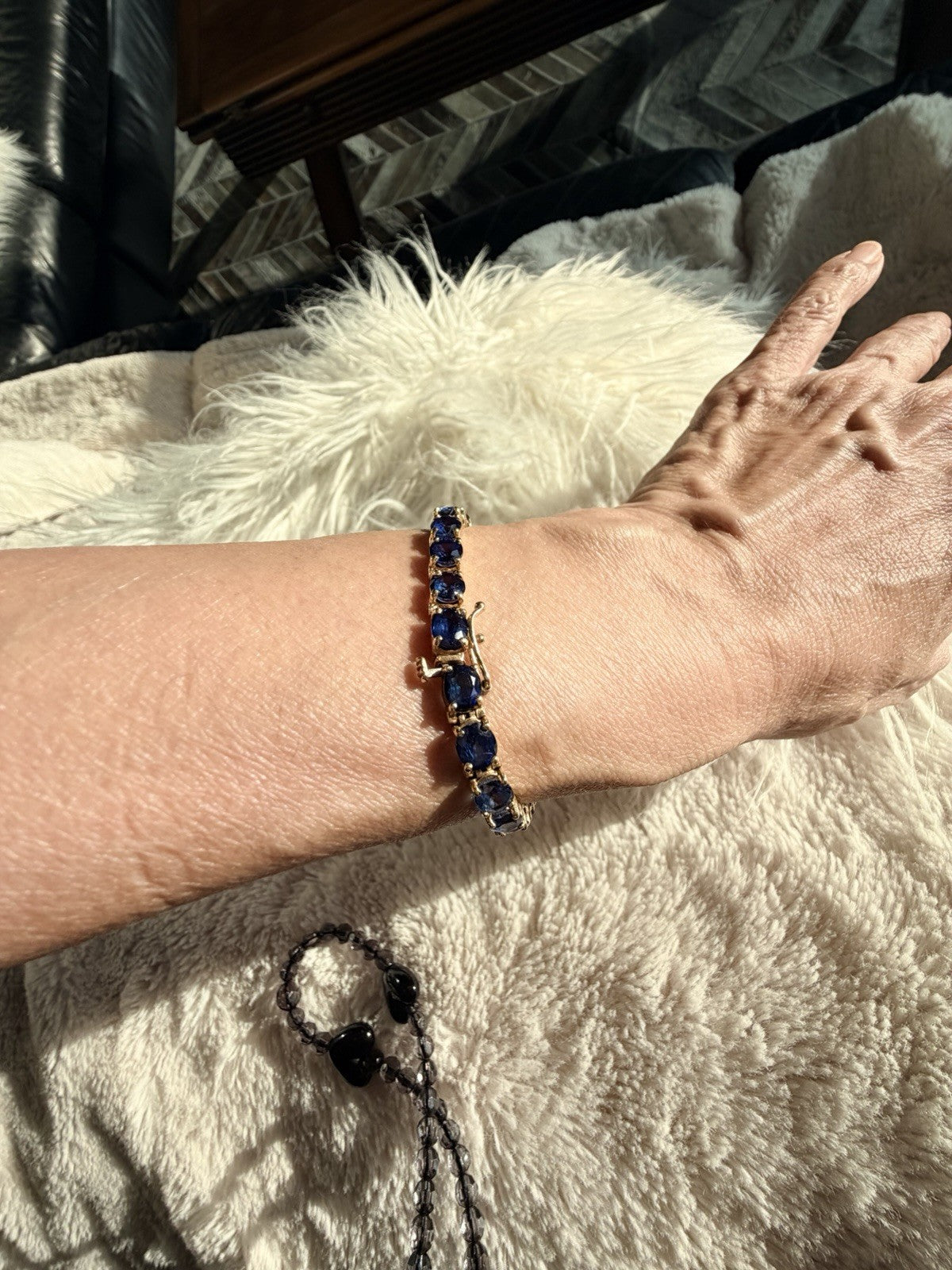 21.25ct Natural Blue Sapphire Tennis Bracelet 14K Yel Gold 25 Oval Stones 7.25”