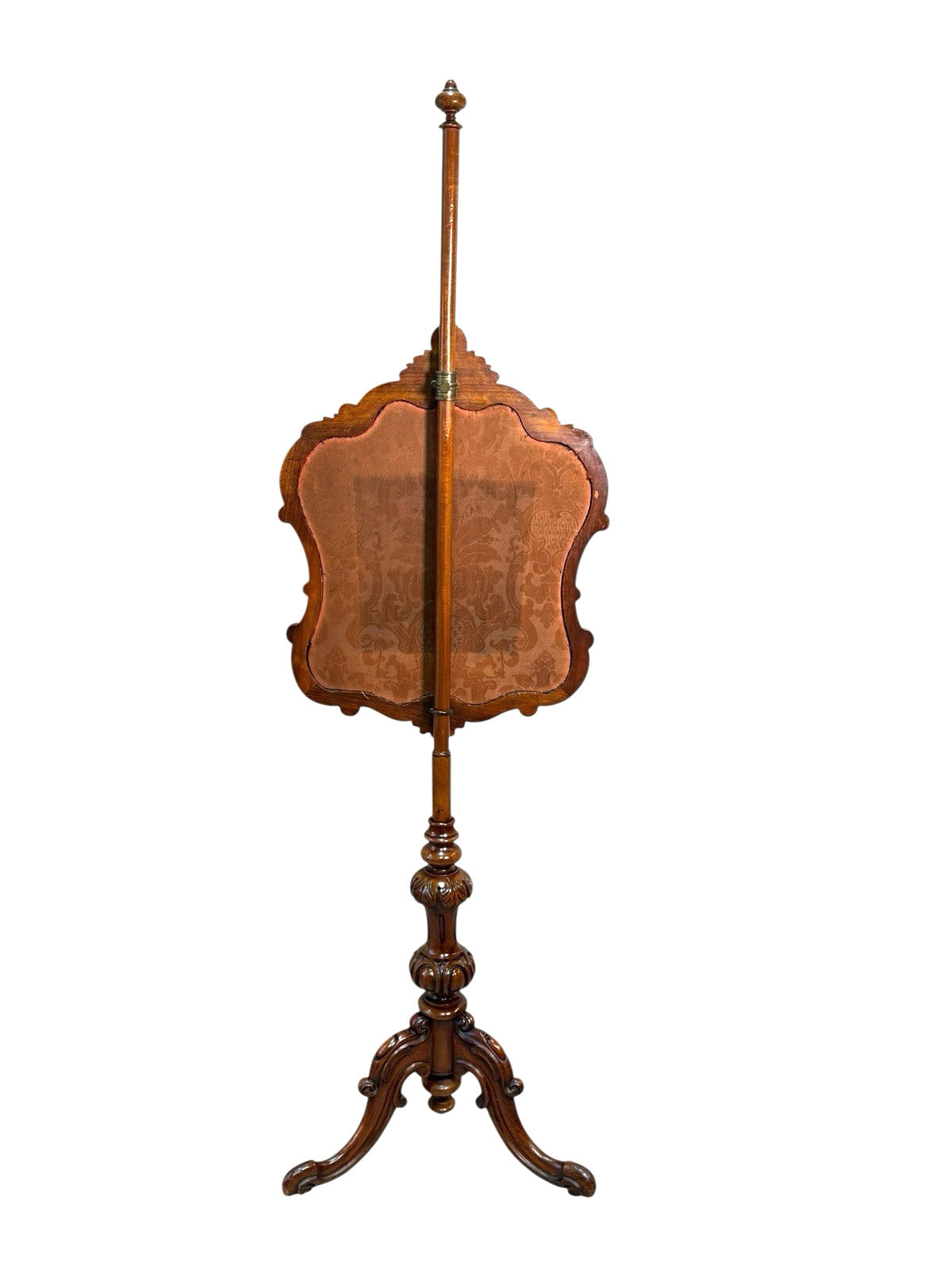 Antique Victorian Rosewood Pole Screen 65" Tall Carved Tripod Base Needlepoint