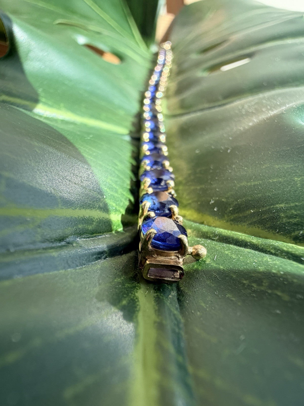 21.25ct Natural Blue Sapphire Tennis Bracelet 14K Yel Gold 25 Oval Stones 7.25”