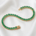 14k Yellow Gold Natural Green Emerald Tennis Bracelet For Gift Girlfriend Gift