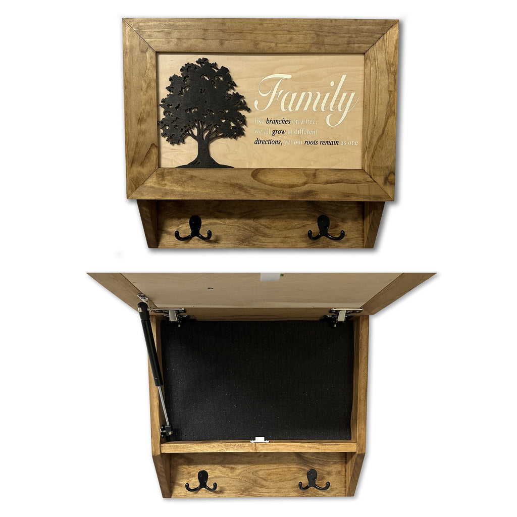 Family Tree Gun Safe Coat Rack - Handcrafted Wooden Gun Cabinets - Gun Shelf Hidden Storage for Rifles, Shotguns, & Handguns - Quick Access Wall Safe