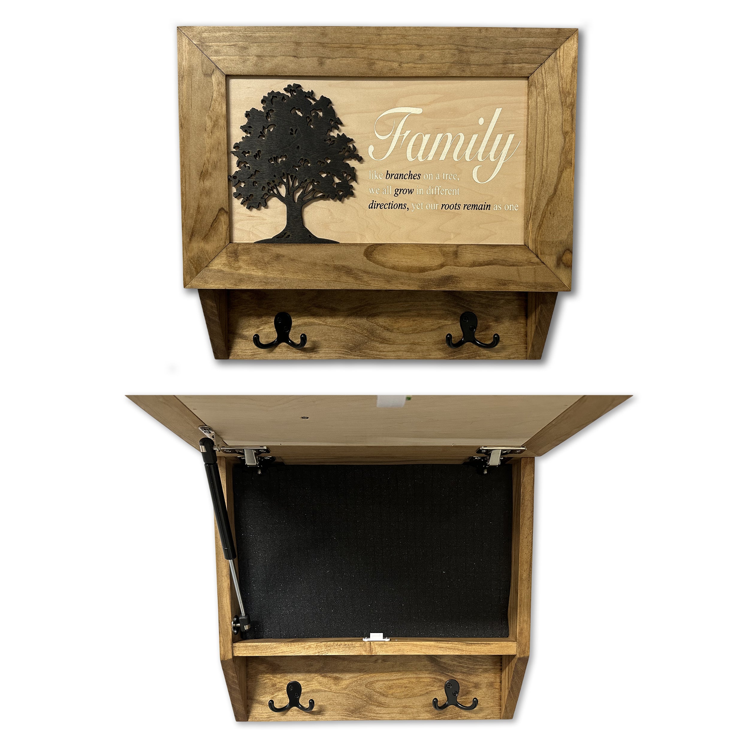 Family Tree Gun Safe Coat Rack - Handcrafted Wooden Gun Cabinets - Gun Shelf Hidden Storage for Rifles, Shotguns, & Handguns - Quick Access Wall Safe